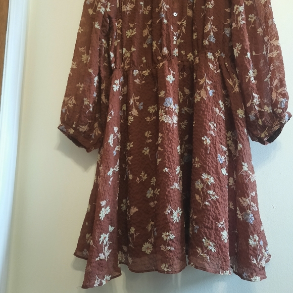 Madewell Norma Rae Floral Print Long Sleeve Dress In Dark Merlot - Picture 8 of 16
